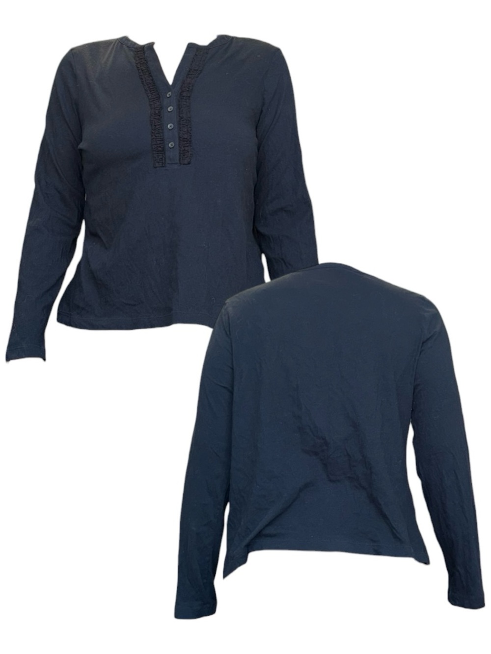Navy Long Sleeve Ruffled Henley